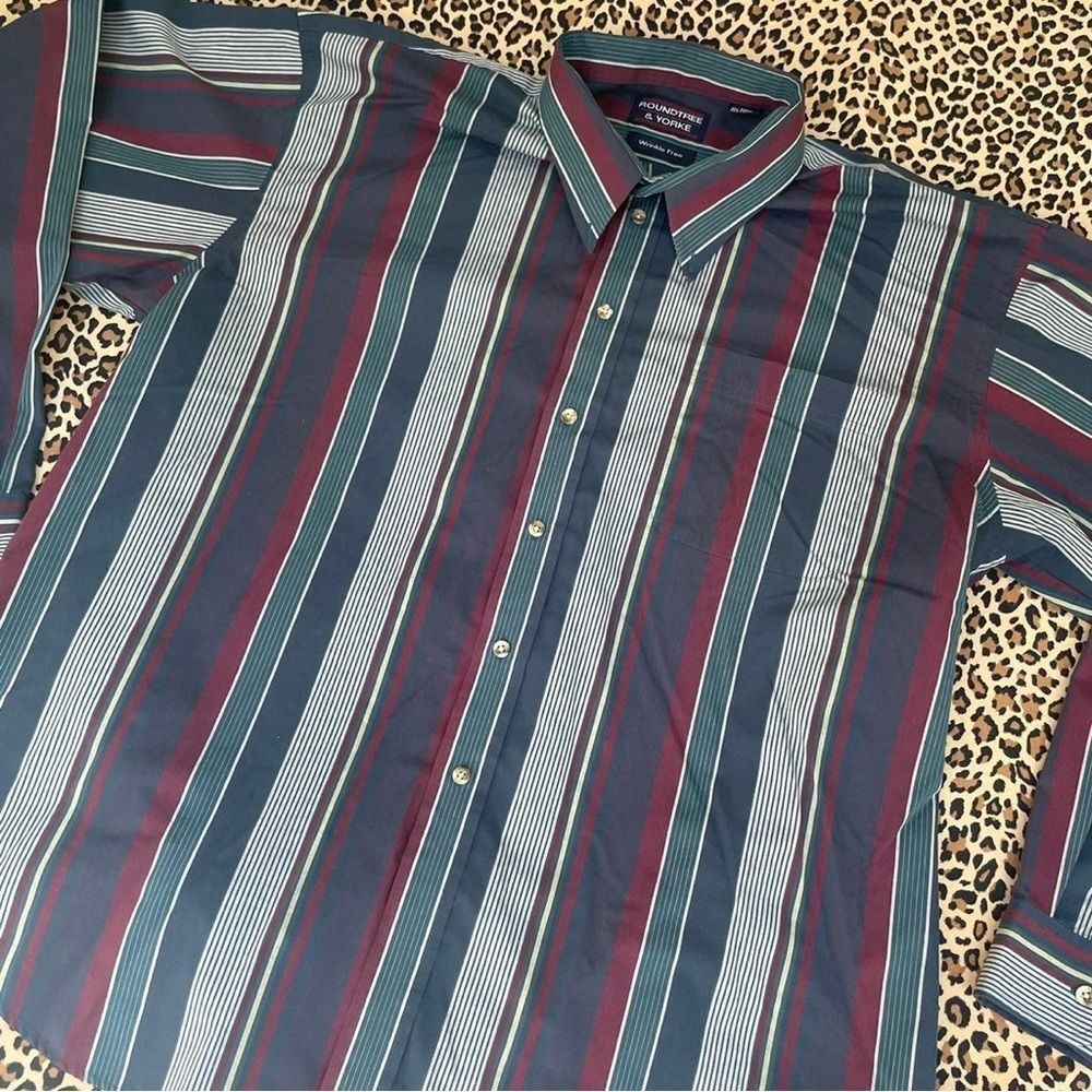 Vintage Shirt 2x Striped 90s Aesthetic Collared Western Indie Sleaze Grunge Blue